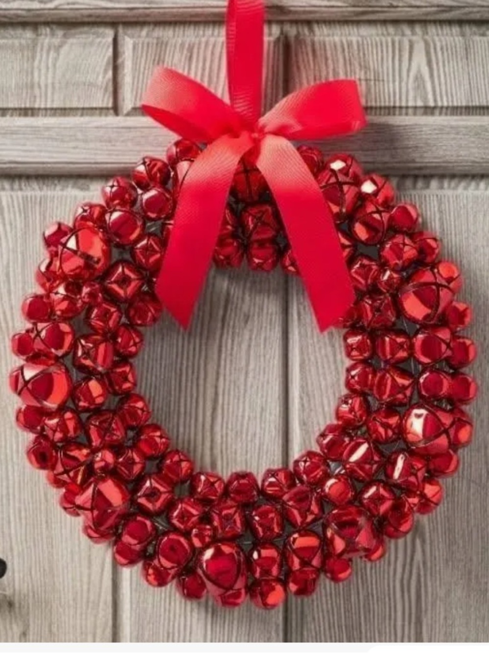 Williams Sonoma Jingle Bell Wreath Red Christmas 15” Holiday Door‎ Decor